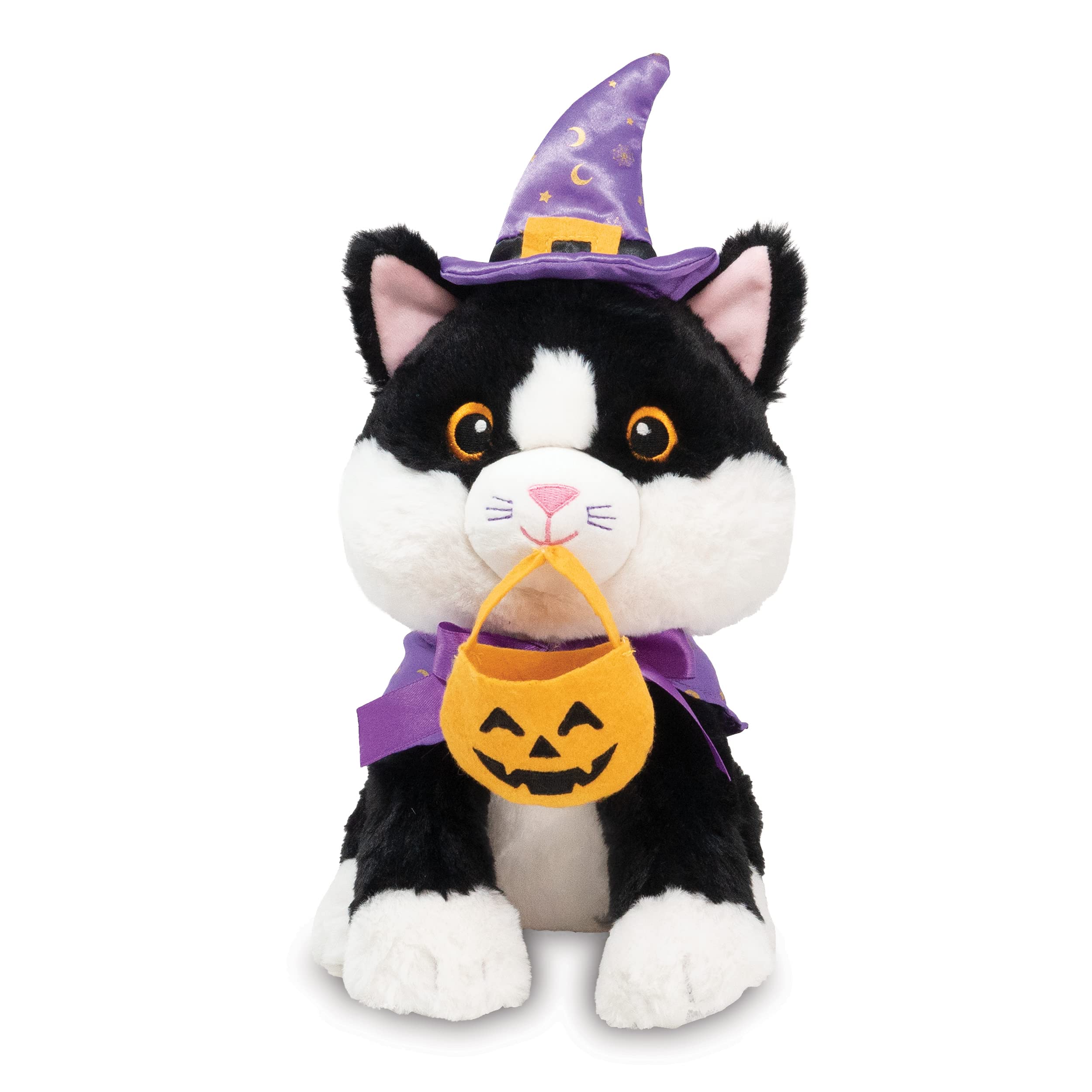 Cuddle Barn - Trick-or-Treat Tammy | Animated Halloween Tuxedo Cat Stuffed Animal Plush Toy, Dressed as Wizard Twirls to I Want Candy, 9 inches