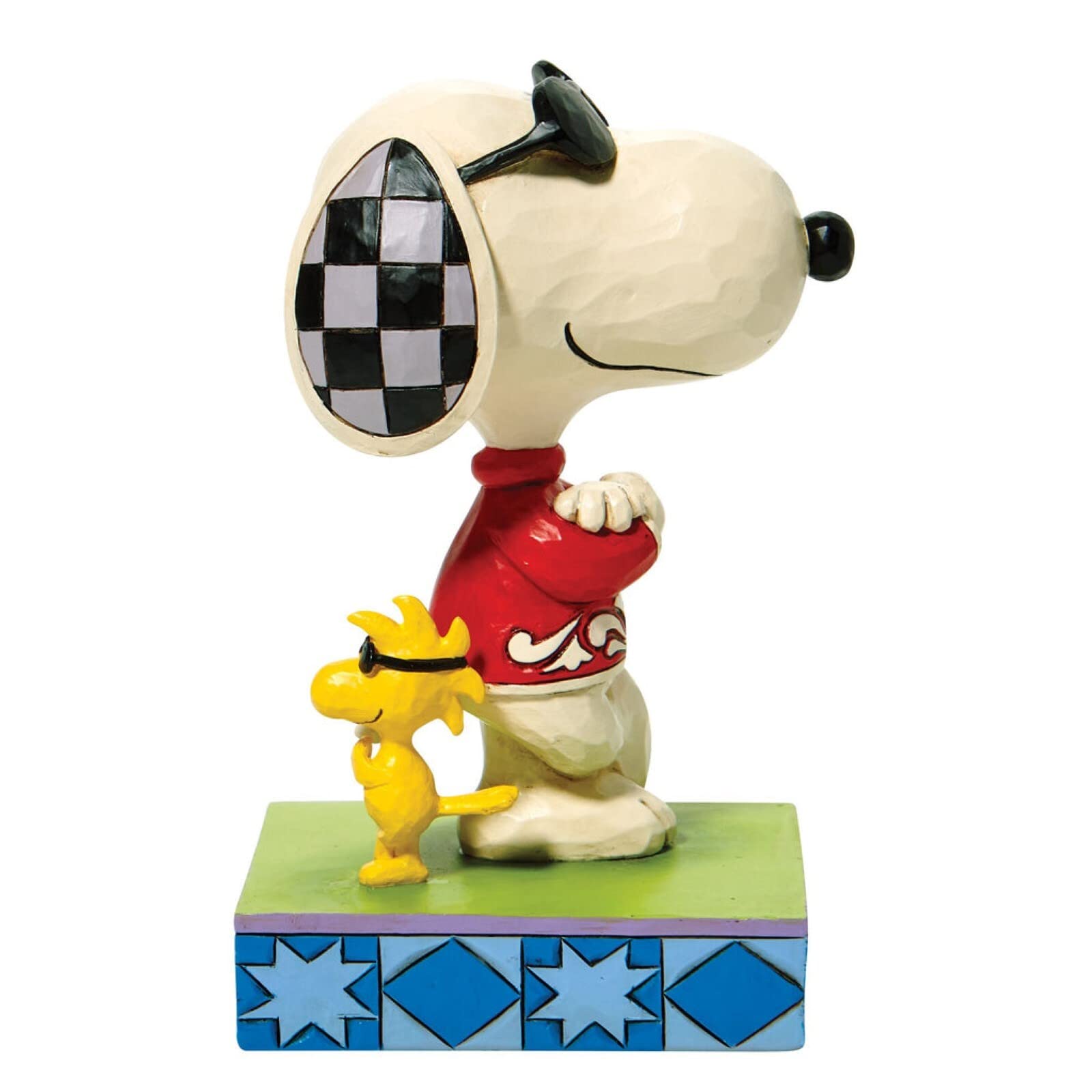 Enesco Jim Shore Peanuts Joe Cool Snoopy and Woodstock Back to Back Figurine, 5 Inch, Multicolor