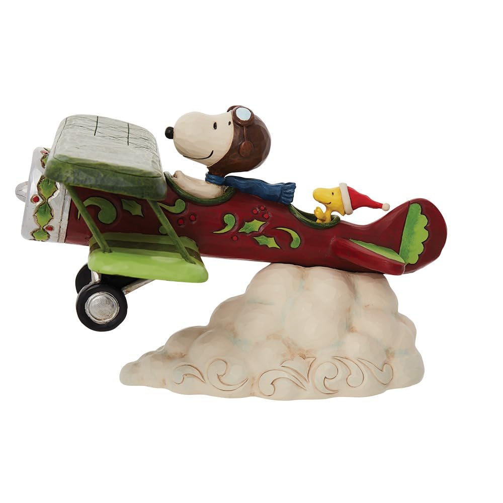 Enesco Peanuts by Jim Shore Snoopy Flying Christmas Ace Plane Figurine, 5.12 Inch, Multicolor