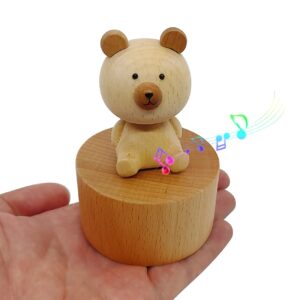 lilyxin cute little bear mini music box, little animals wooden mechanical music box, the music box gift that sings castle in the sky, best gift for boy girl friends singing music gift box