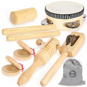 Ehome Toddlers Musical Instruments, Wooden Percussion Kids Baby Musical Instruments, Montessori Musical Toys Set for Kids Childrens Preschool Educational Early Learning with Storage Bag