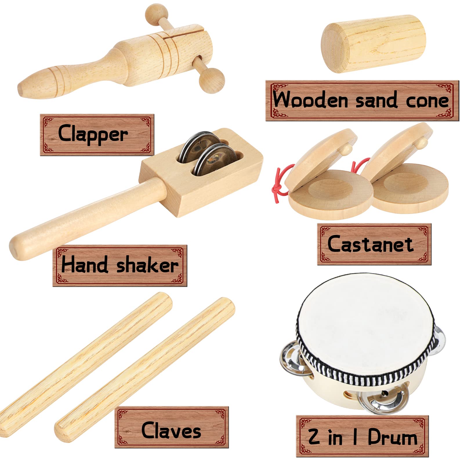 Ehome Toddlers Musical Instruments, Wooden Percussion Kids Baby Musical Instruments, Montessori Musical Toys Set for Kids Childrens Preschool Educational Early Learning with Storage Bag