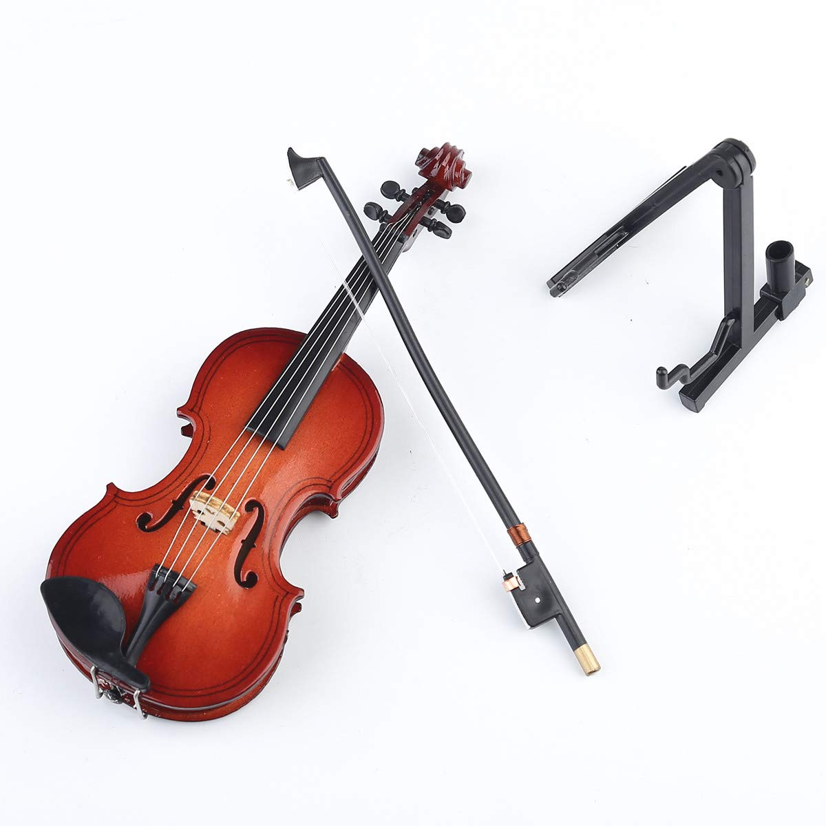 VERSAINSECT Miniature Violin with Stand,Bow and Case Mini Musical Instrument Miniature Dollhouse Model Home Decoration (3.15"x1.18"x0.59")