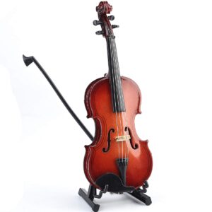 VERSAINSECT Miniature Violin with Stand,Bow and Case Mini Musical Instrument Miniature Dollhouse Model Home Decoration (3.15"x1.18"x0.59")