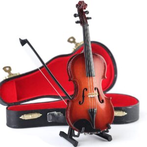 VERSAINSECT Miniature Violin with Stand,Bow and Case Mini Musical Instrument Miniature Dollhouse Model Home Decoration (3.15"x1.18"x0.59")