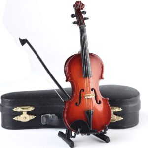 VERSAINSECT Miniature Violin with Stand,Bow and Case Mini Musical Instrument Miniature Dollhouse Model Home Decoration (3.15"x1.18"x0.59")