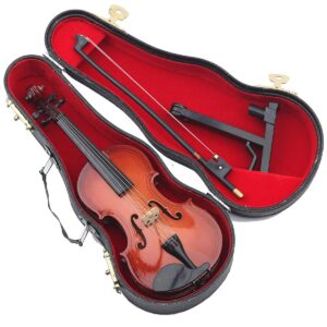 VERSAINSECT Miniature Violin with Stand,Bow and Case Mini Musical Instrument Miniature Dollhouse Model Home Decoration (3.15"x1.18"x0.59")