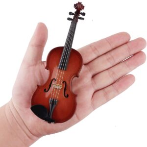 VERSAINSECT Miniature Violin with Stand,Bow and Case Mini Musical Instrument Miniature Dollhouse Model Home Decoration (3.15"x1.18"x0.59")