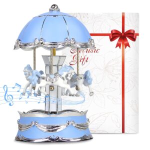 saeifin carousel horse music box gifts u r my sunshine,color changing led lights musical carousel for girls women mom daughter,christmas anniversary valentines day present birthday gifts (blue)