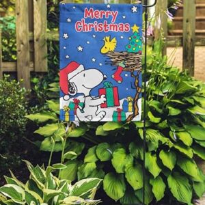 Flagology.com, PEANUTS® Merry Christmas Snoopy and Woodstock – Garden Flag 12.5" x 18", Outdoor Flag, Exclusive Premium Fabric, Officially Licensed PEANUTS®, Christmas