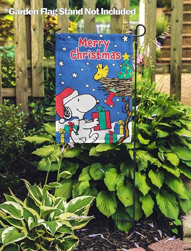 Flagology.com, PEANUTS® Merry Christmas Snoopy and Woodstock – Garden Flag 12.5" x 18", Outdoor Flag, Exclusive Premium Fabric, Officially Licensed PEANUTS®, Christmas