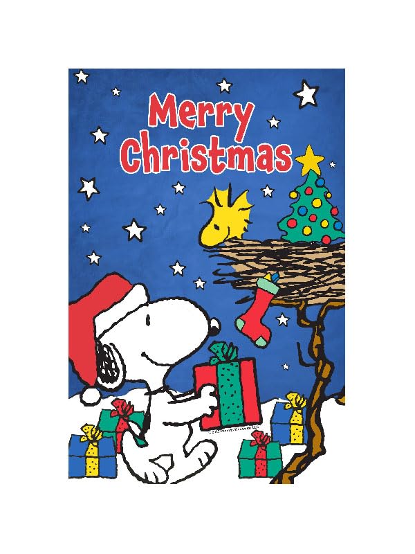 Flagology.com, PEANUTS® Merry Christmas Snoopy and Woodstock – Garden Flag 12.5" x 18", Outdoor Flag, Exclusive Premium Fabric, Officially Licensed PEANUTS®, Christmas