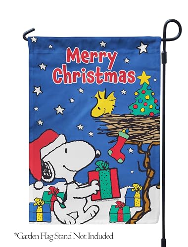 Flagology.com, PEANUTS® Merry Christmas Snoopy and Woodstock – Garden Flag 12.5" x 18", Outdoor Flag, Exclusive Premium Fabric, Officially Licensed PEANUTS®, Christmas