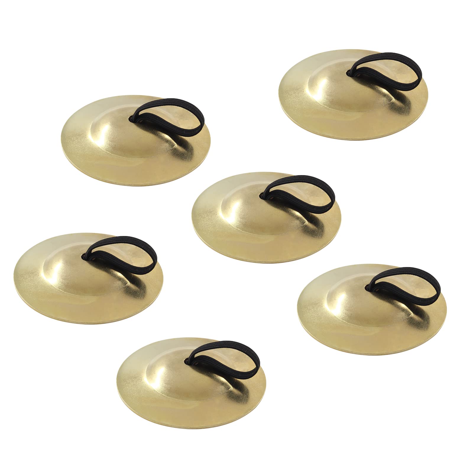 BokWin 6 Pack Brass Finger Cymbals Belly Dancing Finger Cymbals Musical Instrument Small Cymbals for Dancer Kids Adult(Gold）