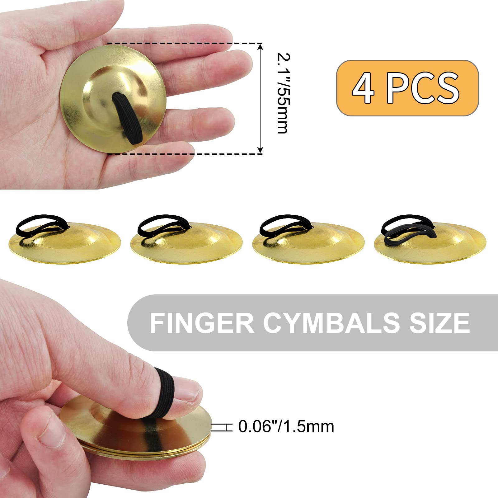 BokWin 6 Pack Brass Finger Cymbals Belly Dancing Finger Cymbals Musical Instrument Small Cymbals for Dancer Kids Adult(Gold）