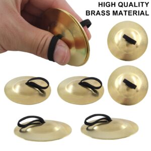 BokWin 6 Pack Brass Finger Cymbals Belly Dancing Finger Cymbals Musical Instrument Small Cymbals for Dancer Kids Adult(Gold）