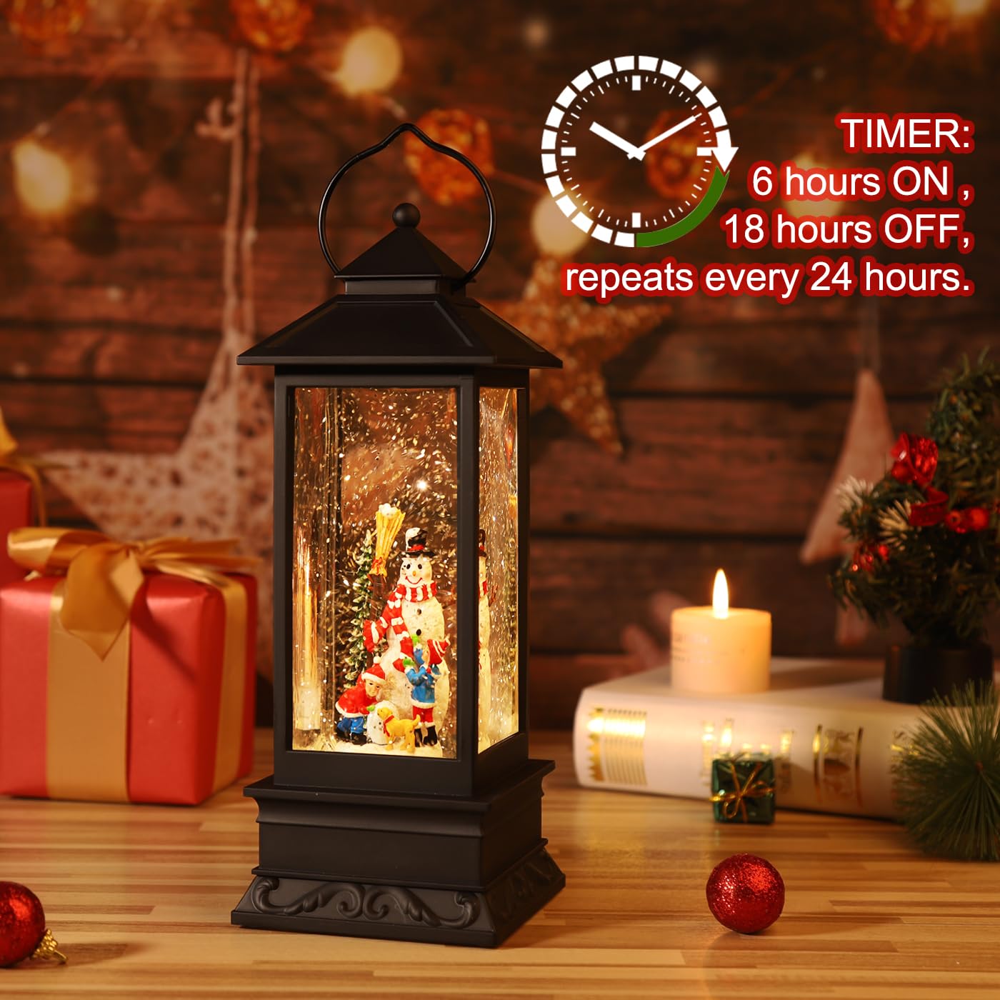 Snow Globes Christmas Lantern, Christmas Decorations Musical Snow Globe Lantern, LED Lighted USB or Battery Operated Spinning Water Glitters Lighted Singing Lantern Christmas Home Decor and Xmas Gift