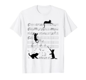 cute cat kitty playing music note clef musician art t-shirt