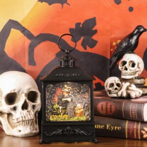 GenSwin Witch Halloween Snow Globe Lantern Battery Operated Water Swirling Glitter with 6H Timer, LED Lighted Scene for Halloween Home Decoration Gift(9.6”x 4.6” x 3.1”)
