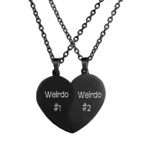 mjartoria bff necklace for 2-valentines heart matching necklace best friends pendant friendship necklace set of 2 birthday gifts (black, weirdo 1 weirdo 2)