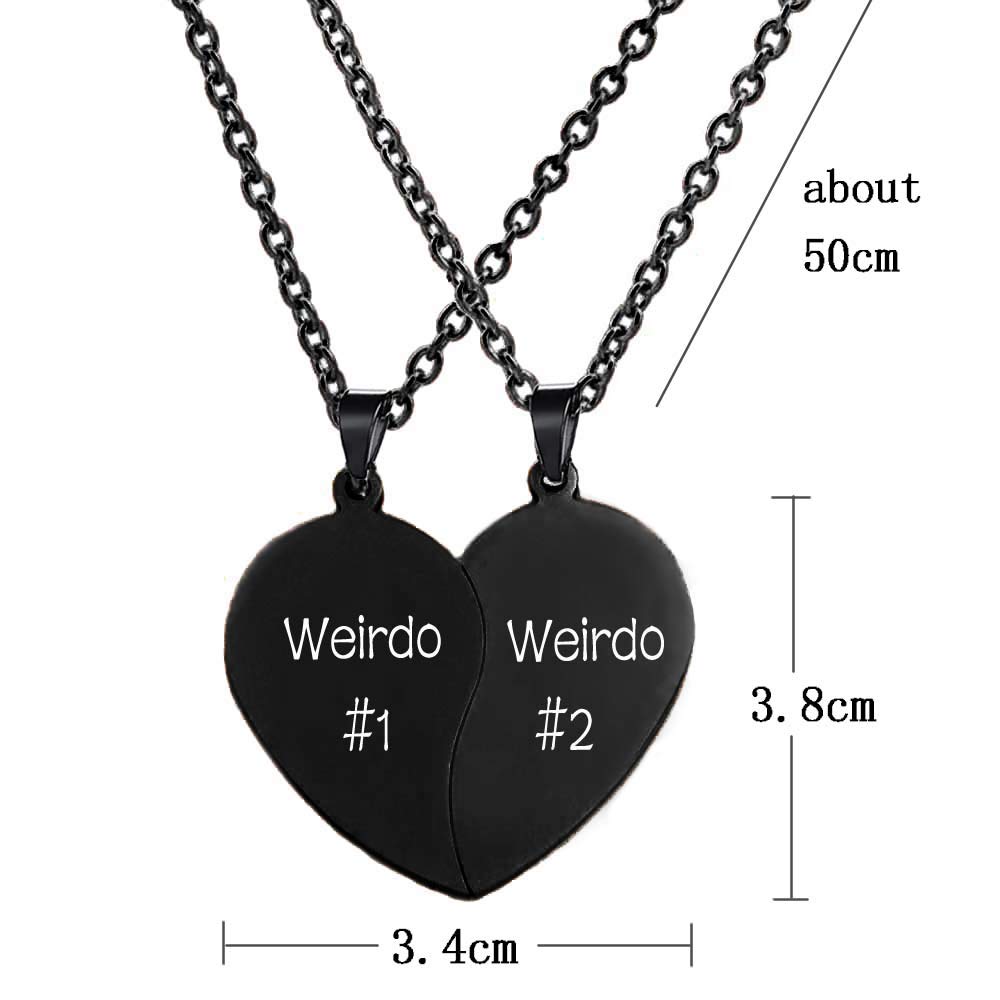 MJartoria BFF Necklace for 2-Valentines Heart Matching Necklace Best Friends Pendant Friendship Necklace Set of 2 Birthday Gifts (Black, Weirdo 1 Weirdo 2)
