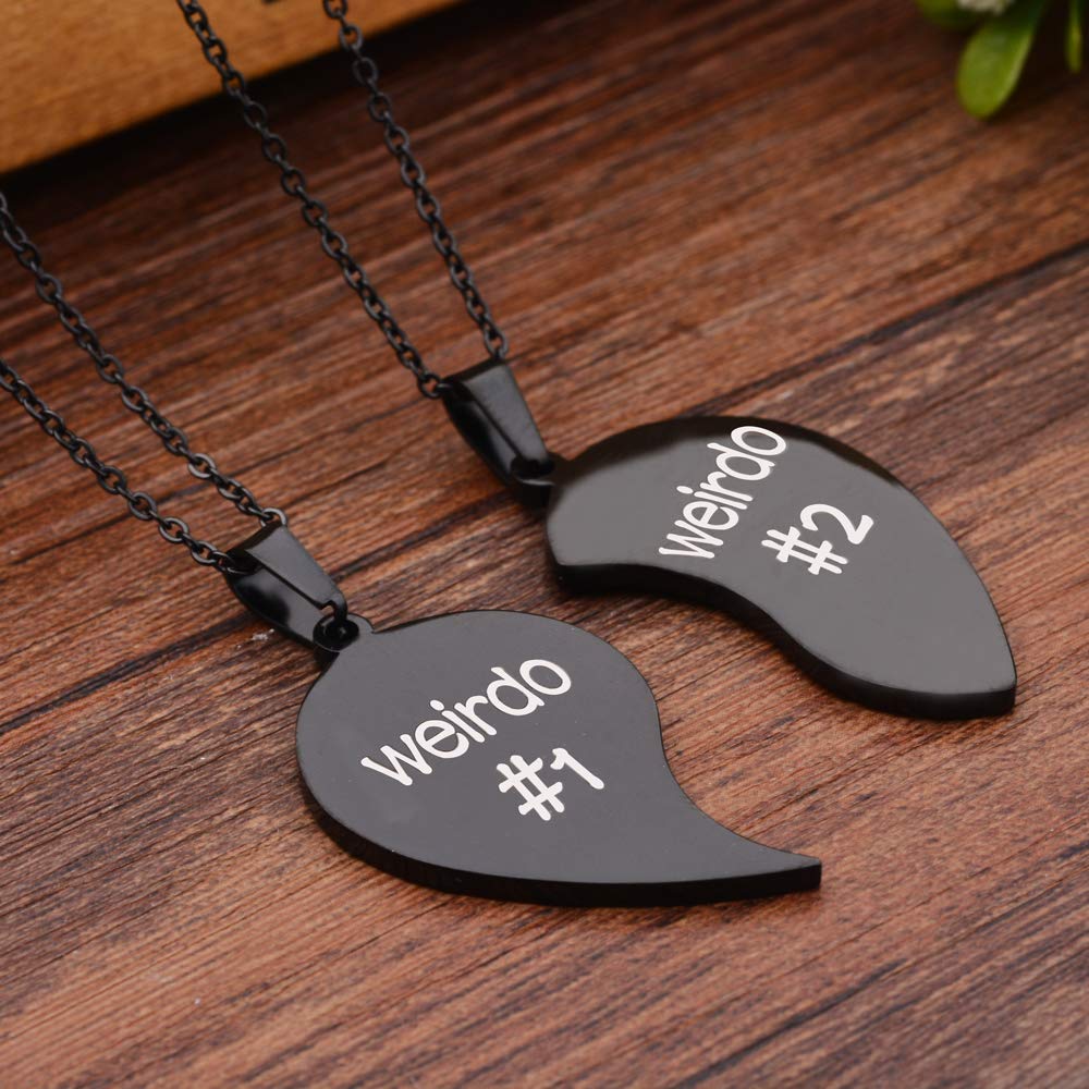 MJartoria BFF Necklace for 2-Valentines Heart Matching Necklace Best Friends Pendant Friendship Necklace Set of 2 Birthday Gifts (Black, Weirdo 1 Weirdo 2)