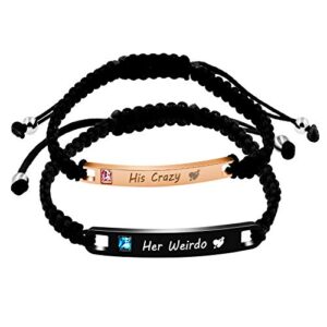 Uloveido Stainless His Crazy and Her Weirdo Bracelet Set, Matching Relationship ID Couple Bracelets for Him Her (Crazy Weirdo)