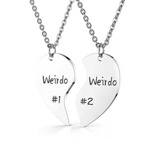 HOFOYA Split Heart Necklace Weirdo 1 Weirdo 2 Best Friends Forever Necklaces BFF Necklace for 2 Friendship Birthday Graduation Valentines Gifts for Sisters Best Friends.