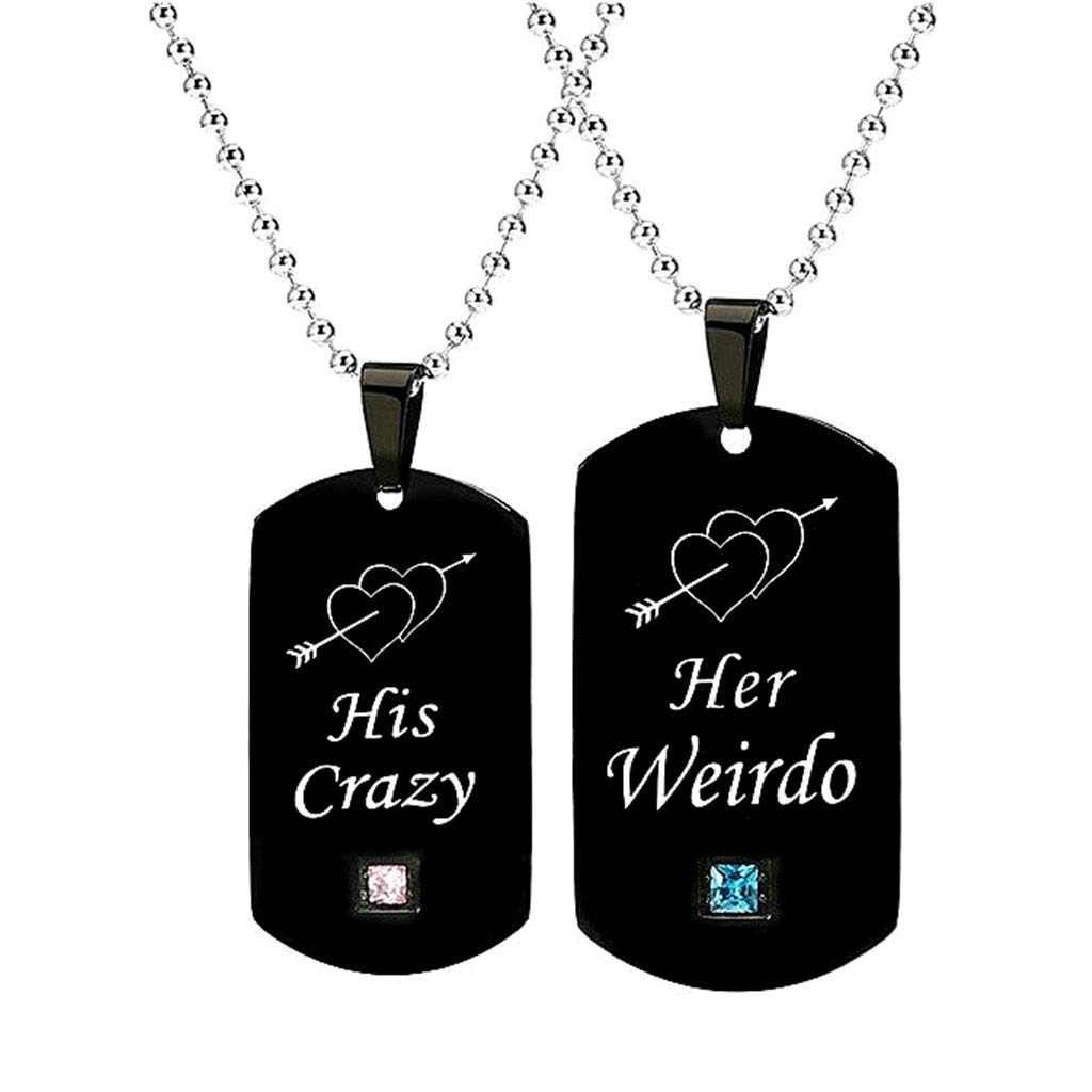 Couples Necklace with Titanium Stainless Steel Pendant,His & Hers Matching Necklace Set Lovers Gift(Her Weirdo & His Crazy)