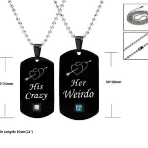 Couples Necklace with Titanium Stainless Steel Pendant,His & Hers Matching Necklace Set Lovers Gift(Her Weirdo & His Crazy)