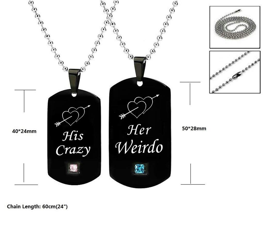 Couples Necklace with Titanium Stainless Steel Pendant,His & Hers Matching Necklace Set Lovers Gift(Her Weirdo & His Crazy)