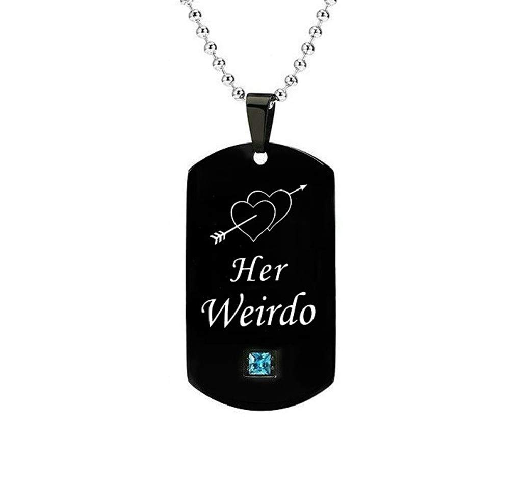 Couples Necklace with Titanium Stainless Steel Pendant,His & Hers Matching Necklace Set Lovers Gift(Her Weirdo & His Crazy)