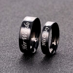 SunnyHouse Jewelry His or Hers Matching Set His Crazy Her Weirdo Titanium Stainless Steel Couple Ring