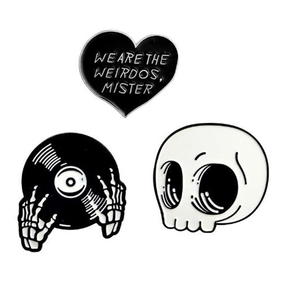 3pcs Enamel Pins Set Skull Disc Halloween Alloy Oil Dripping Brooch We Are The Weirdos Mister Cool Enamel Pins for Jacket Backpack