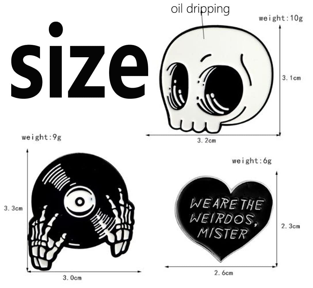 3pcs Enamel Pins Set Skull Disc Halloween Alloy Oil Dripping Brooch We Are The Weirdos Mister Cool Enamel Pins for Jacket Backpack
