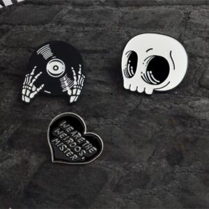 3pcs Enamel Pins Set Skull Disc Halloween Alloy Oil Dripping Brooch We Are The Weirdos Mister Cool Enamel Pins for Jacket Backpack