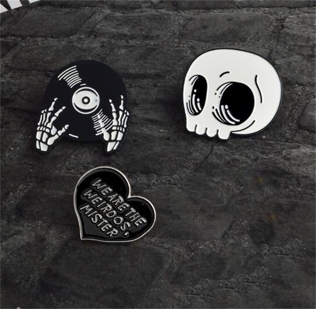 3pcs Enamel Pins Set Skull Disc Halloween Alloy Oil Dripping Brooch We Are The Weirdos Mister Cool Enamel Pins for Jacket Backpack