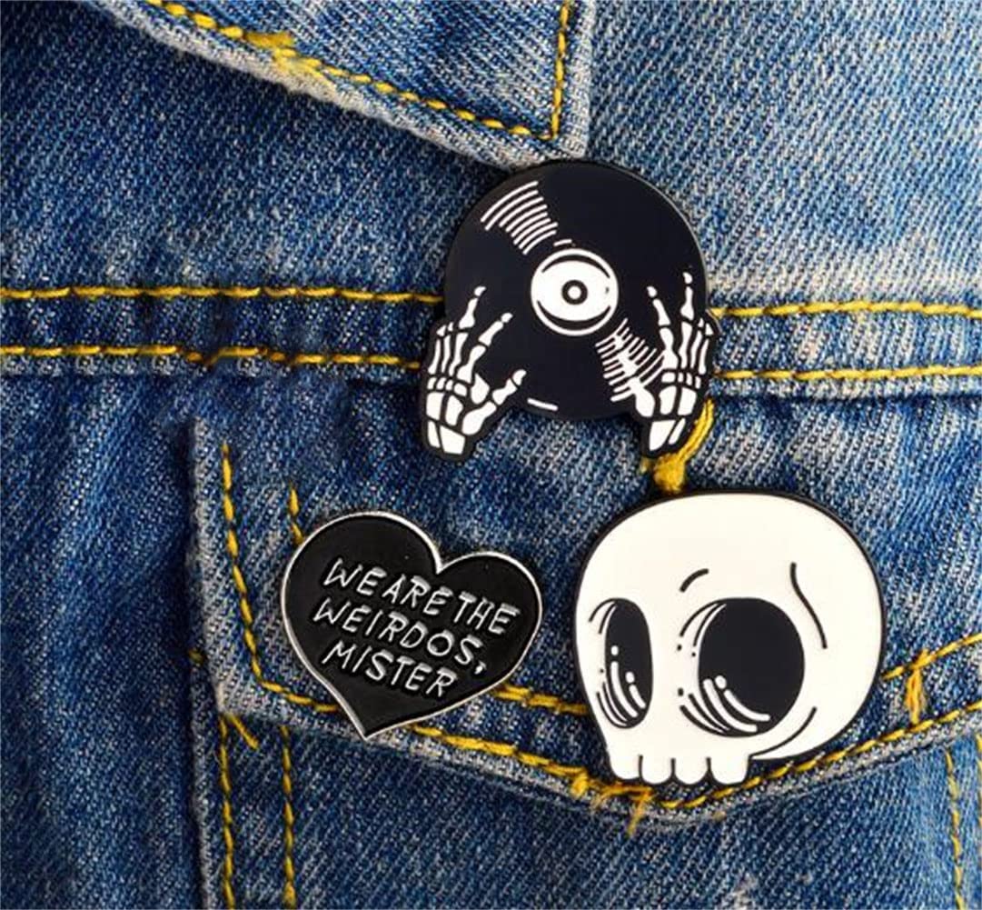 3pcs Enamel Pins Set Skull Disc Halloween Alloy Oil Dripping Brooch We Are The Weirdos Mister Cool Enamel Pins for Jacket Backpack