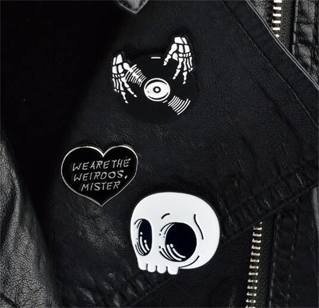 3pcs Enamel Pins Set Skull Disc Halloween Alloy Oil Dripping Brooch We Are The Weirdos Mister Cool Enamel Pins for Jacket Backpack