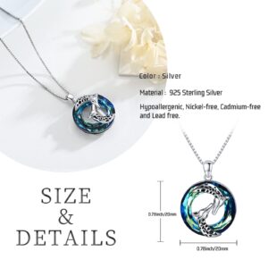 Midir&Etain Giraffe Necklace 925 Sterling Silver Animal Pendant Necklace with Circle Crystal Giraffe Jewelry Gifts for Women for St Patricks Day