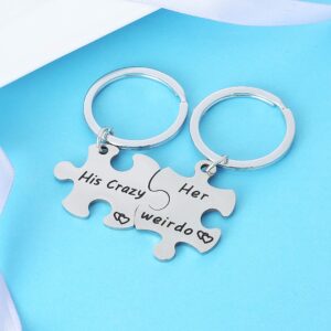 His and Hers Keychains Gift for Husband From Wife Gifts Girlfriend Boyfriend Gifts Couple Keyring for Men Women Her weirdo His crazy Matching Couples Keychains Jewelry Set (Style B)