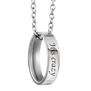 MJartoria Matching Necklaces for Couples-His and Her Engraved Ring Pendant Necklaces Anniversary Valentines Day Gifts for Boyfriends Girlfriends (Black+Silver, Her Weirdo His Crazy)