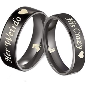 His or Hers (Sold Separate Price for ONE Ring Only) 6mm/4mm Stainless Steel His Crazy and Her Weirdo Couple Wedding Bands Ring -CR161 (Men's Ring (her Weirdo), 12)