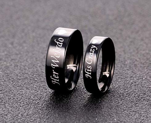 His or Hers (Sold Separate Price for ONE Ring Only) 6mm/4mm Stainless Steel His Crazy and Her Weirdo Couple Wedding Bands Ring -CR161 (Men's Ring (her Weirdo), 12)