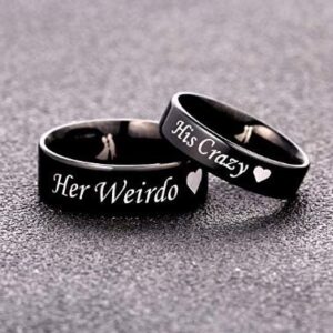 His or Hers (Sold Separate Price for ONE Ring Only) 6mm/4mm Stainless Steel His Crazy and Her Weirdo Couple Wedding Bands Ring -CR161 (Men's Ring (her Weirdo), 12)