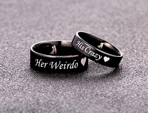 His or Hers (Sold Separate Price for ONE Ring Only) 6mm/4mm Stainless Steel His Crazy and Her Weirdo Couple Wedding Bands Ring -CR161 (Men's Ring (her Weirdo), 12)