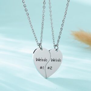 Easyski Girls Friendship Necklace 2 Weirdo 1# Weirdo 2# Split Heart Matching Chains BFF Necklaces 2 Jewelry Gifts for 2 Girl Sisters Best Friend.