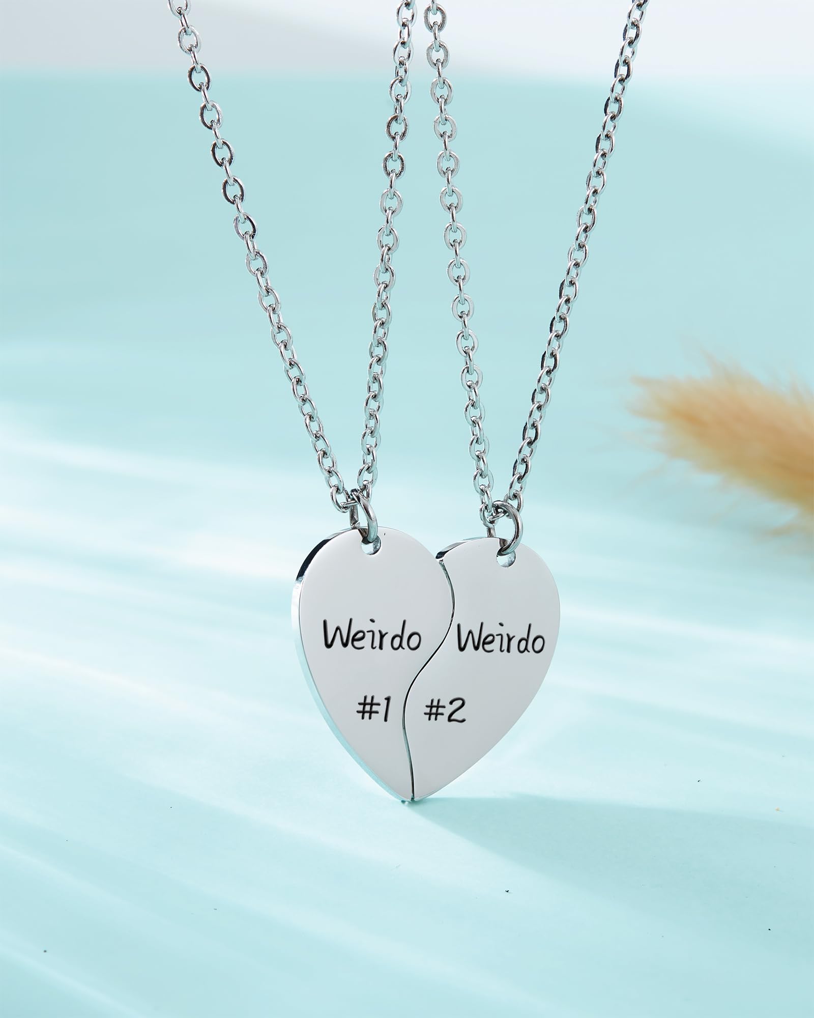 Easyski Girls Friendship Necklace 2 Weirdo 1# Weirdo 2# Split Heart Matching Chains BFF Necklaces 2 Jewelry Gifts for 2 Girl Sisters Best Friend.