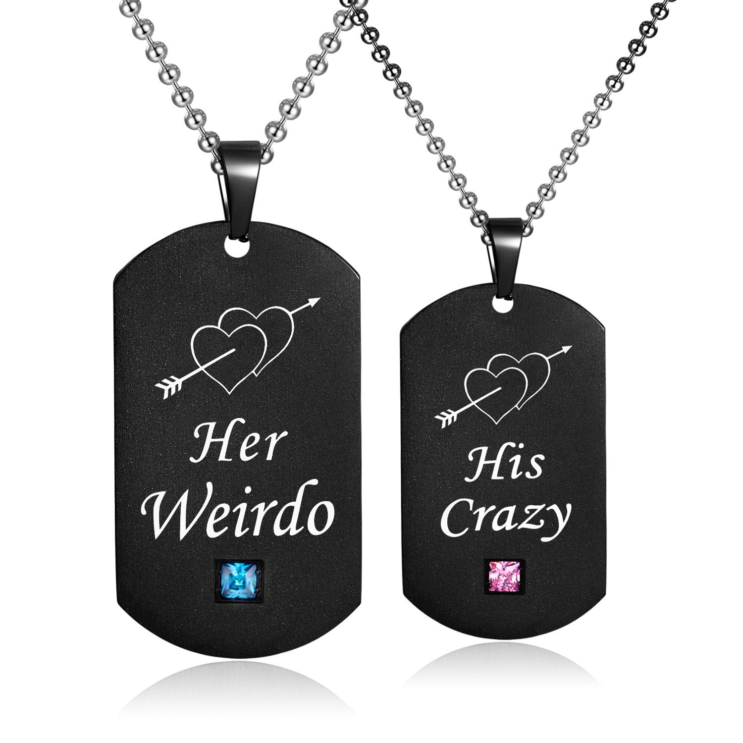 SunnyHouse Jewelry His & Hers Matching Set Titanium Stainless Steel His Crazy Her Weirdo Couple Pendant Necklace in a Gift Box (A PAIR)
