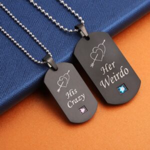 SunnyHouse Jewelry His & Hers Matching Set Titanium Stainless Steel His Crazy Her Weirdo Couple Pendant Necklace in a Gift Box (A PAIR)